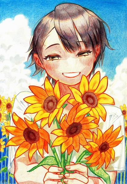 2024, Sunflower boy, Colour pencil on paper, Assessment work.